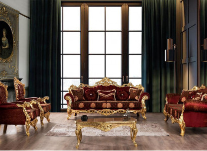 Bordeaux Rote Sofagarnitur Couch Gold Klassische Möbel Tisch 5tlg.